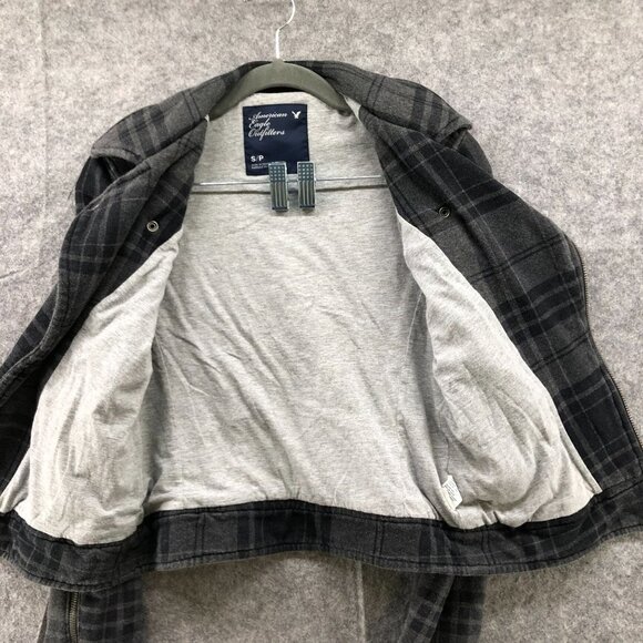 American Eagle Fleece Moto Jacket Womens S Gray Plaid Cotton Zip Up - Picture 3 of 12